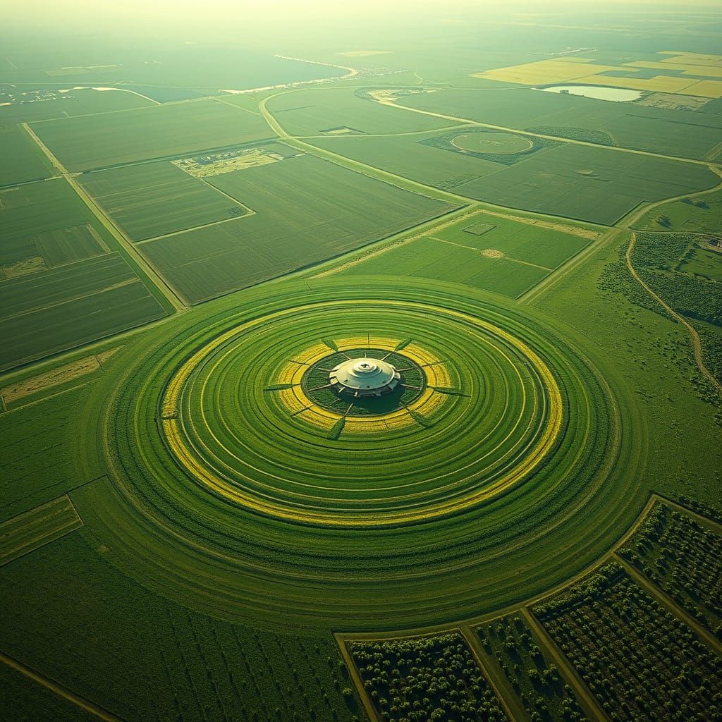 Cosmic Crop Circle in Vibrant Hues, Aerial View of Mysteriou...