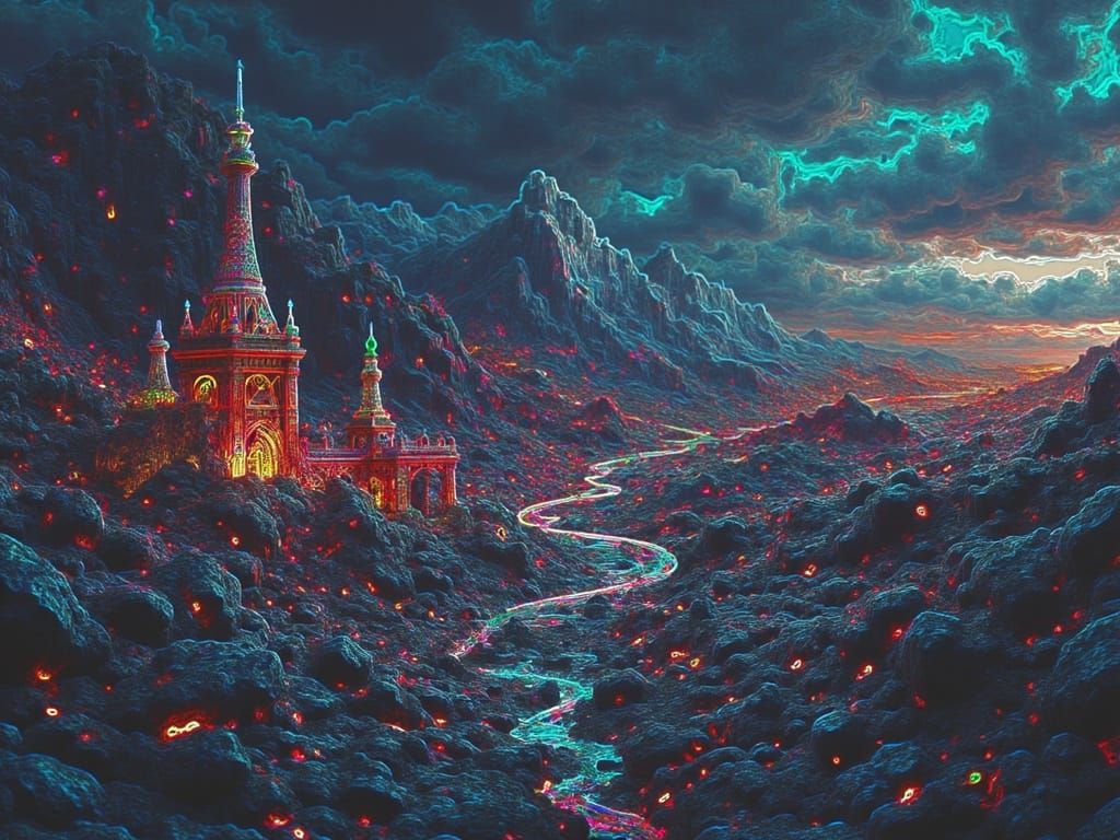 Abstract Neon Glitch Art