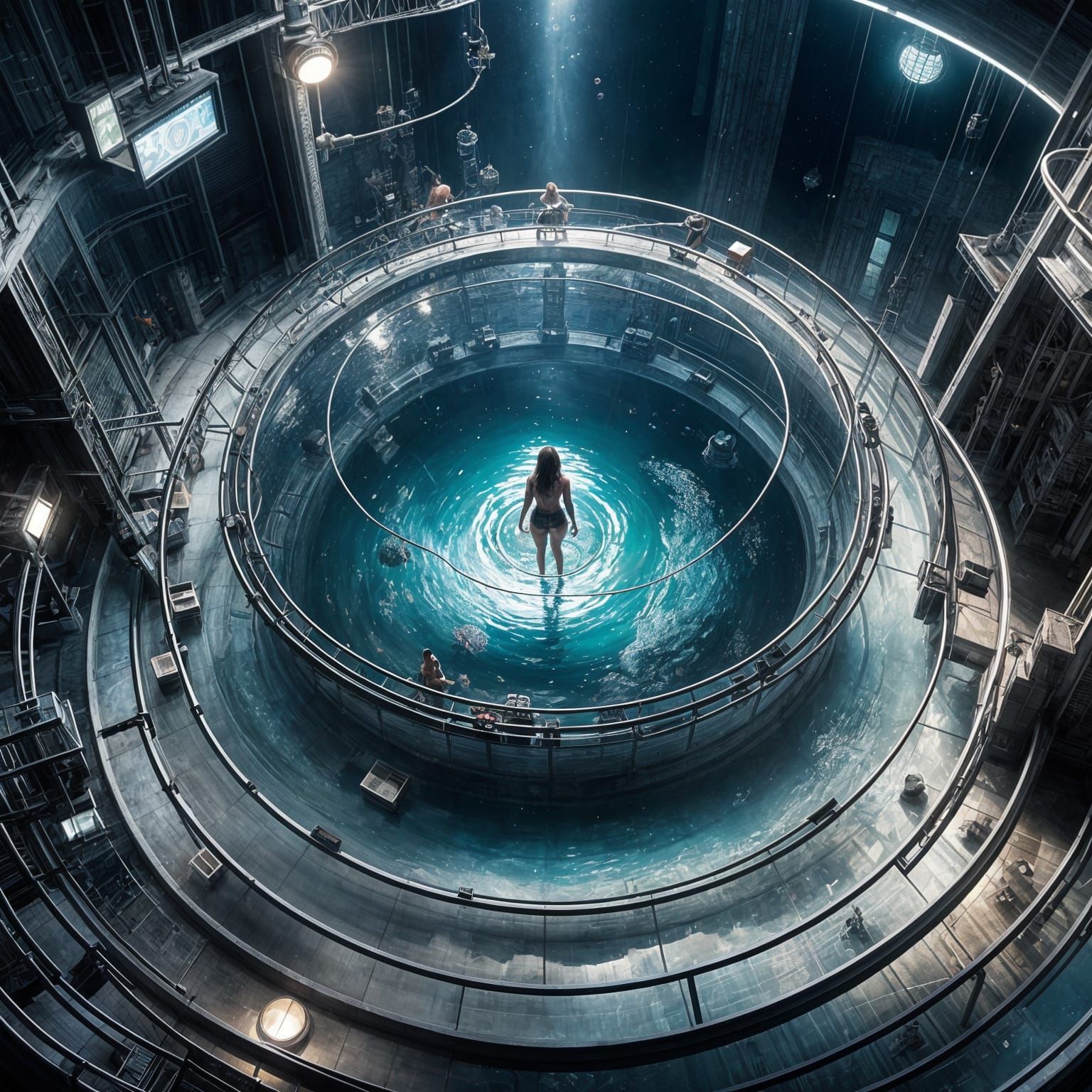 Model in Tank: High-Tech Underground Lab, Digital Art