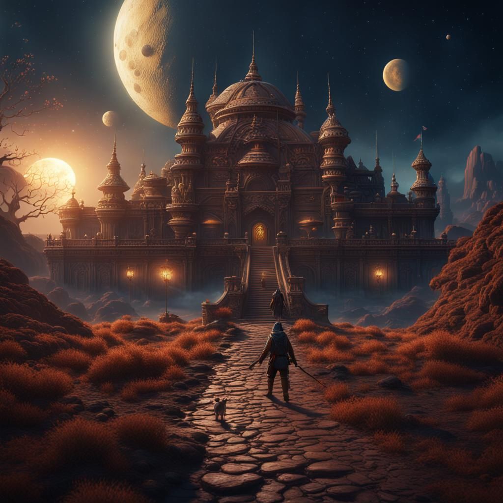Person Walks in Moonlight: Detailed Matte Painting