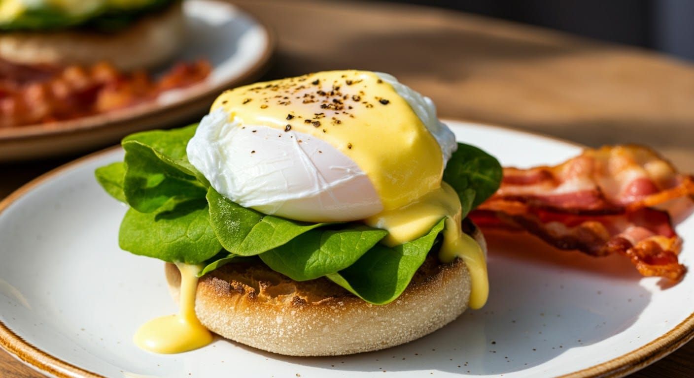 Delicious English Muffin with Poached Egg, Still Life
