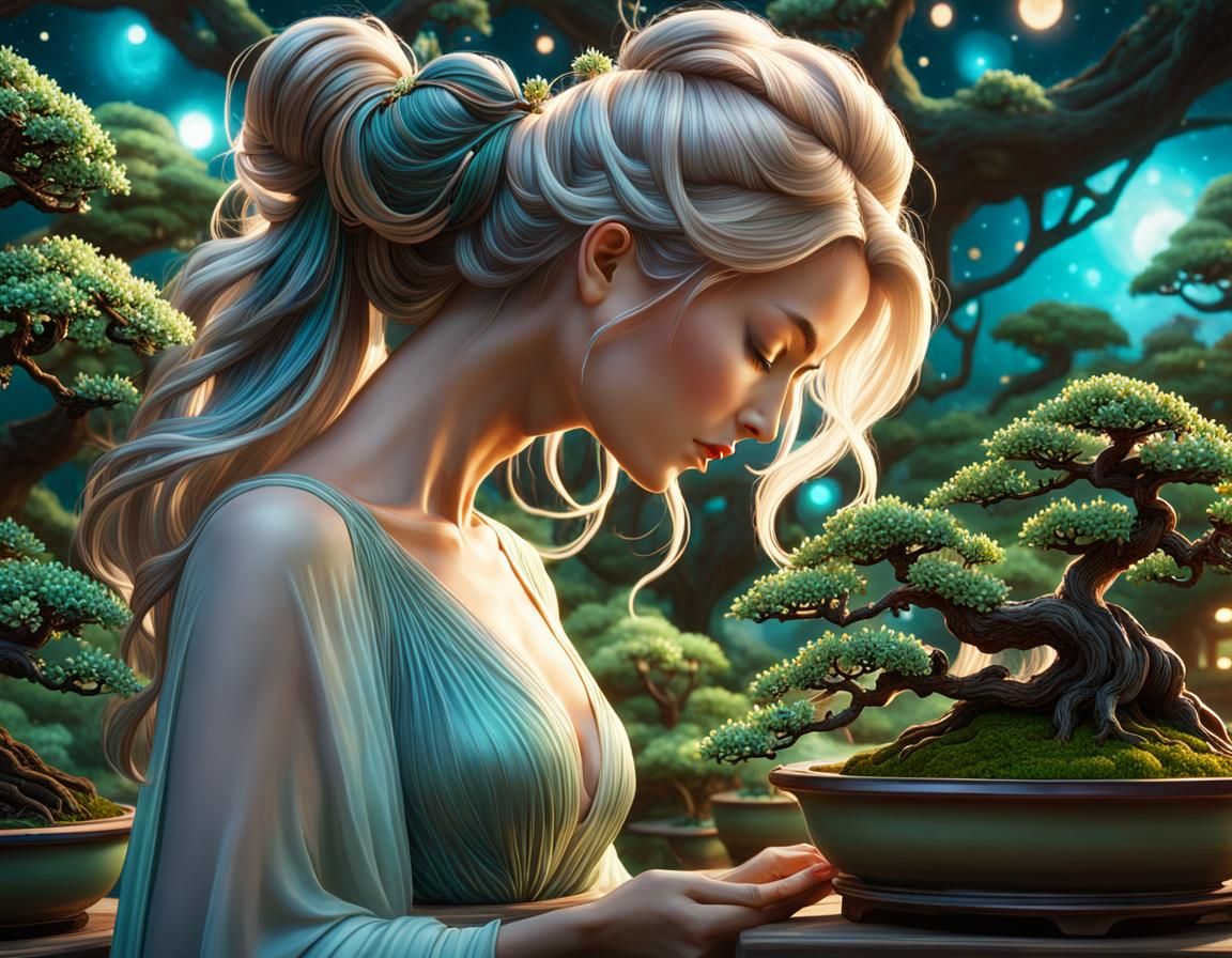 Ethereal Woman's Star System Bonsai Garden Portrait