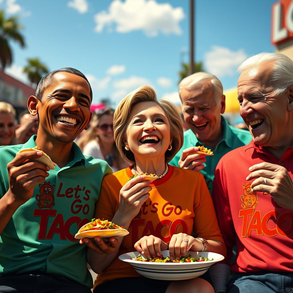Politicians Enjoying Tacos in Sun-Drenched Digital Art