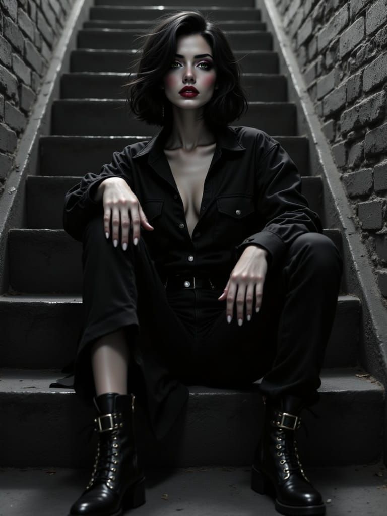 Gothic Young Woman in Moody Urban Setting