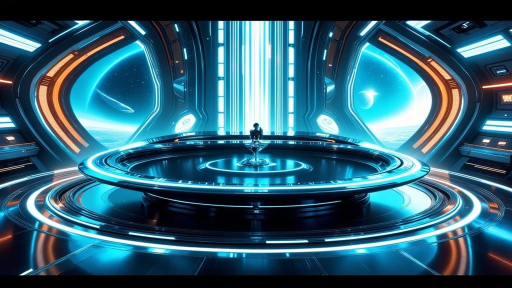 Futuristic Levitating Trampoline with Neon Glow