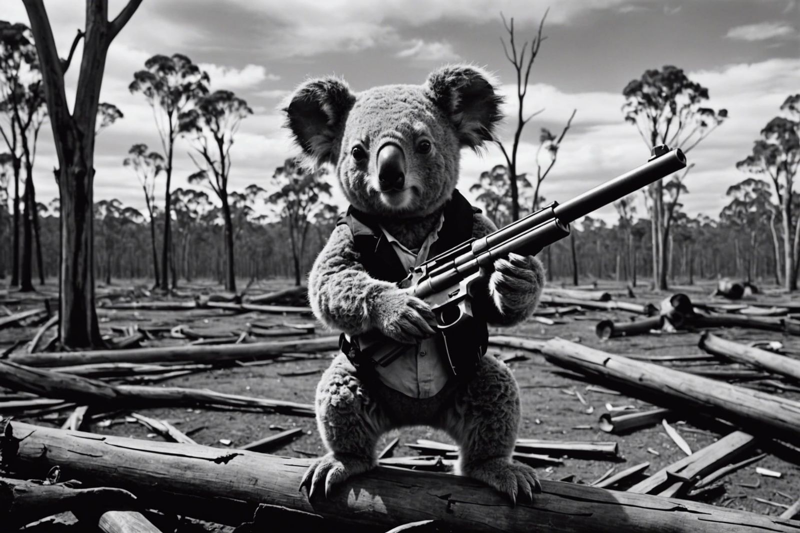 Post-Apocalyptic Koala with Revolver in Film Noir