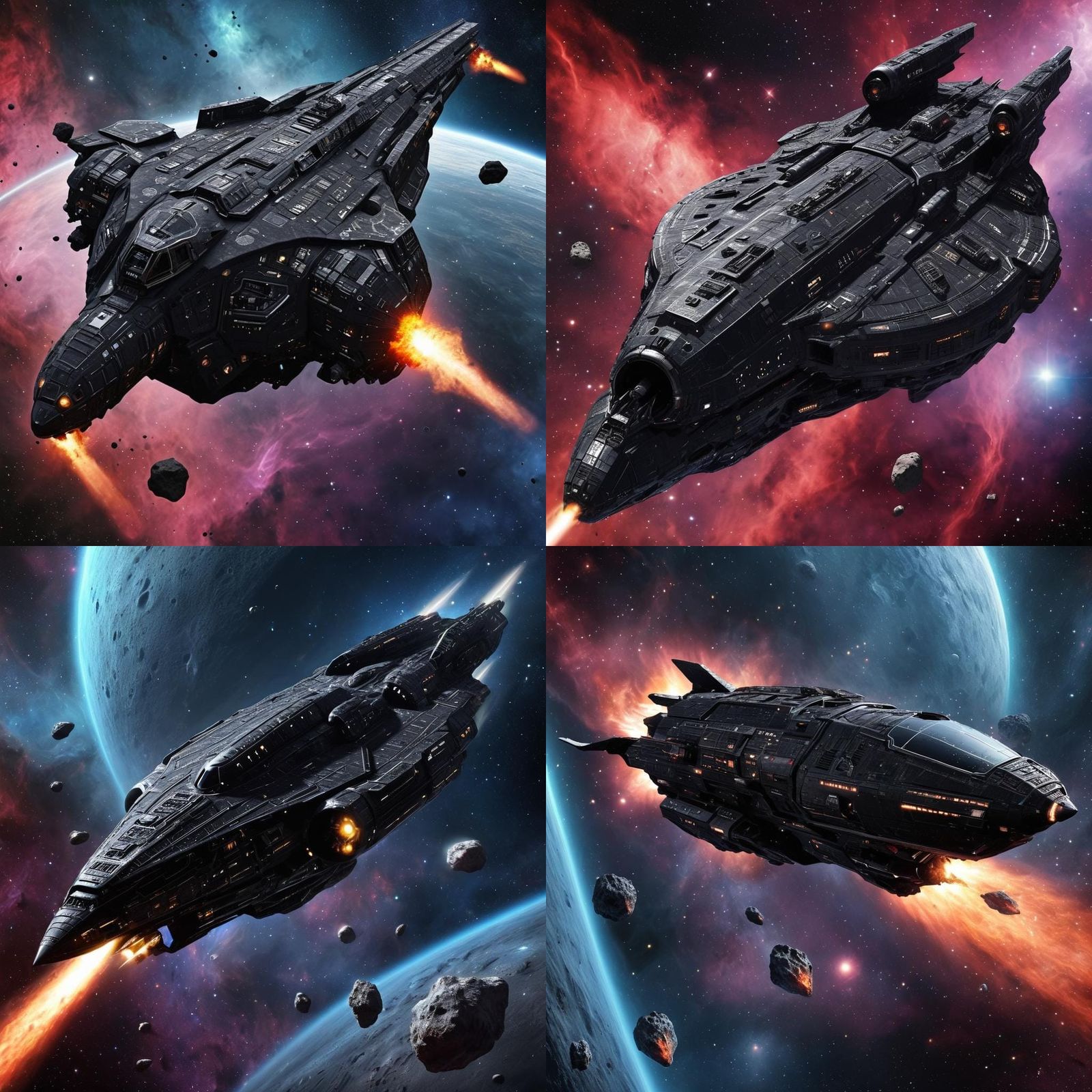 Extremepunk Sci-Fi Spaceship in Nebula