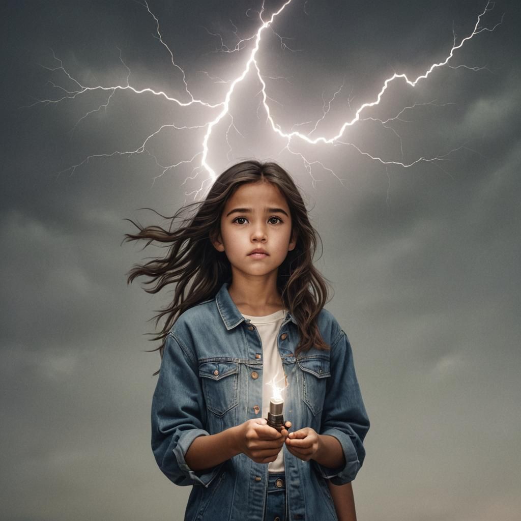 Girl Holding a Bolt of Lightning