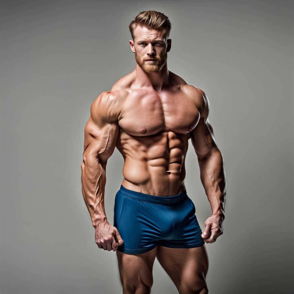 Ginger Bodybuilder Flexing in Gym: Realistic Portrait