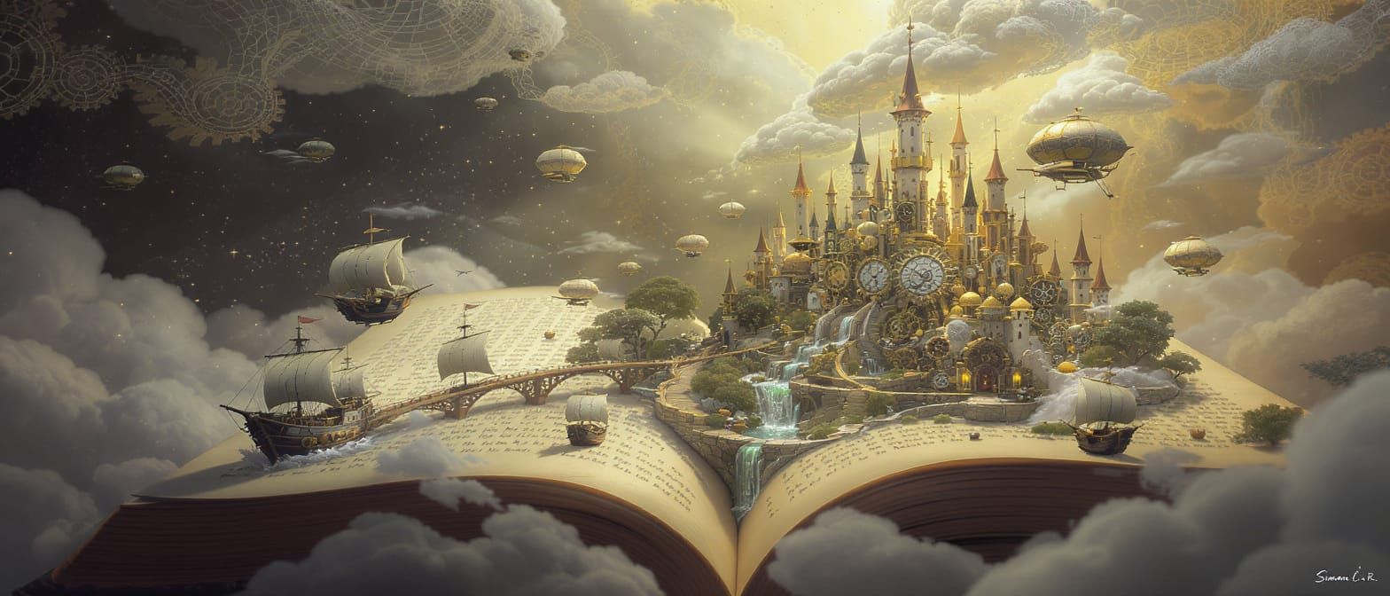 Steampunk Castle Village Emerges From Open Book