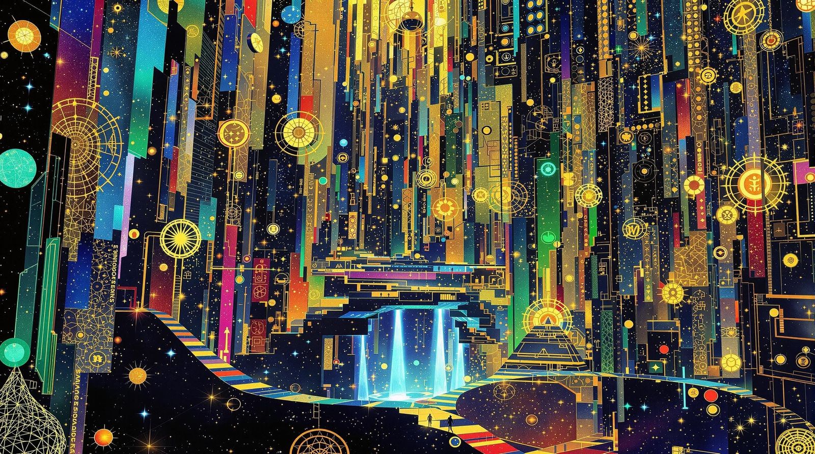 Gustav Klimt-Inspired Science Fiction Cityscape at Twilight