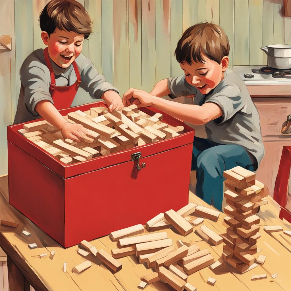 Whimsical Jenga Game Illustration