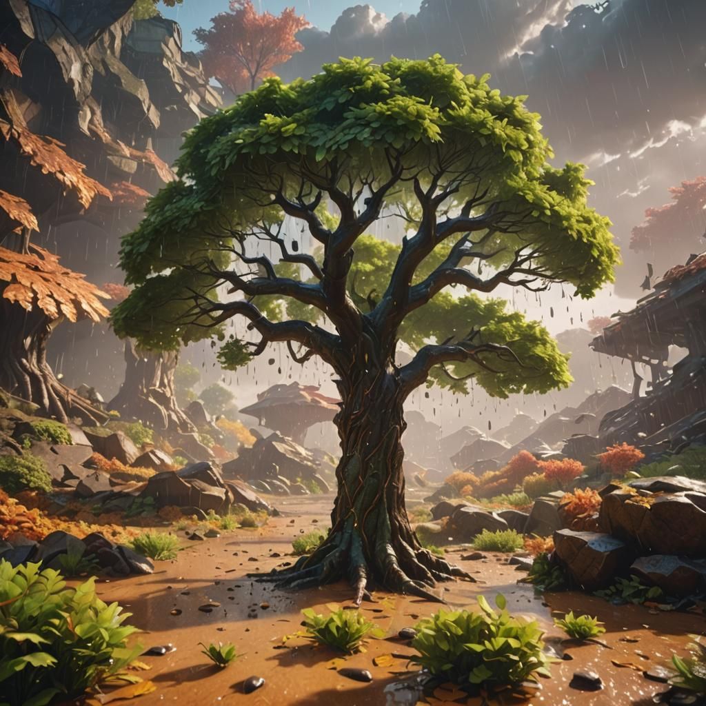 Rain from Tree Leaves: Detailed Fantasy Art