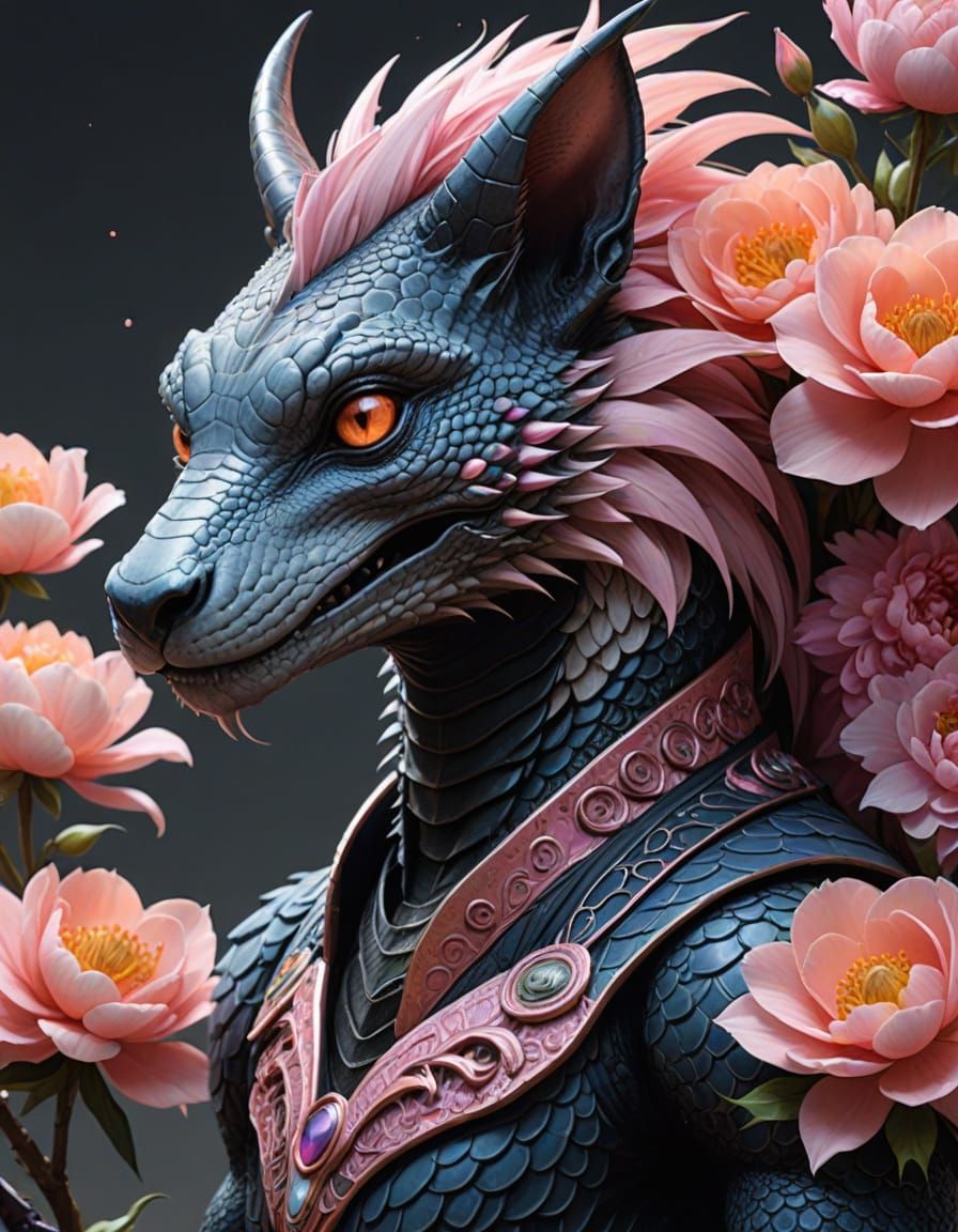 Alien Kitsune Rides Lizard in Fantasy Concept Art