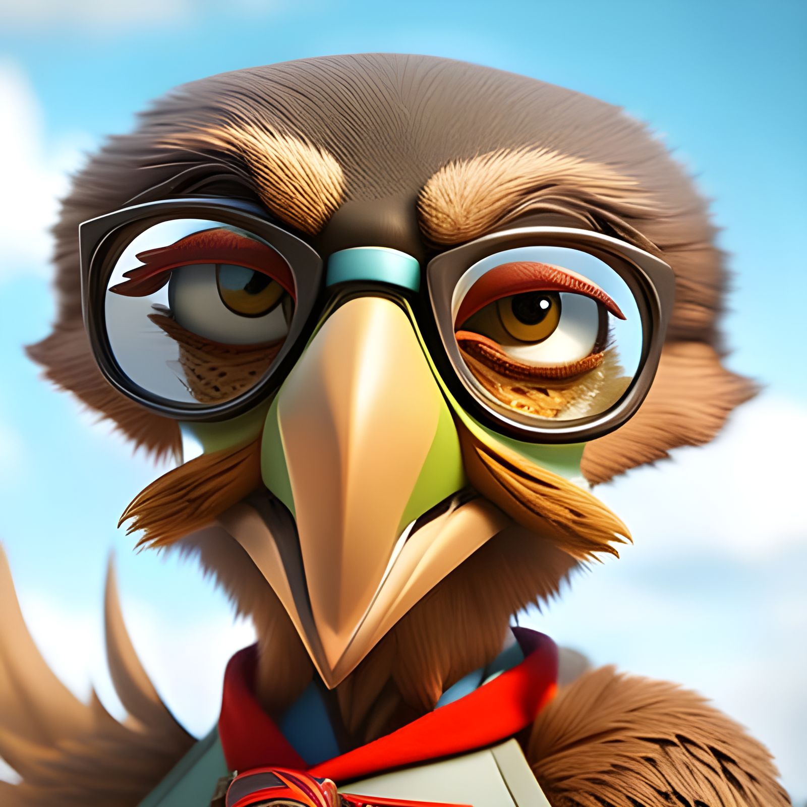 Nerdy Hawk with Glasses: 3D Rendered Art