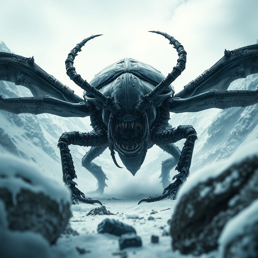 Colossal Beetle Monster Emerges from Snowscape