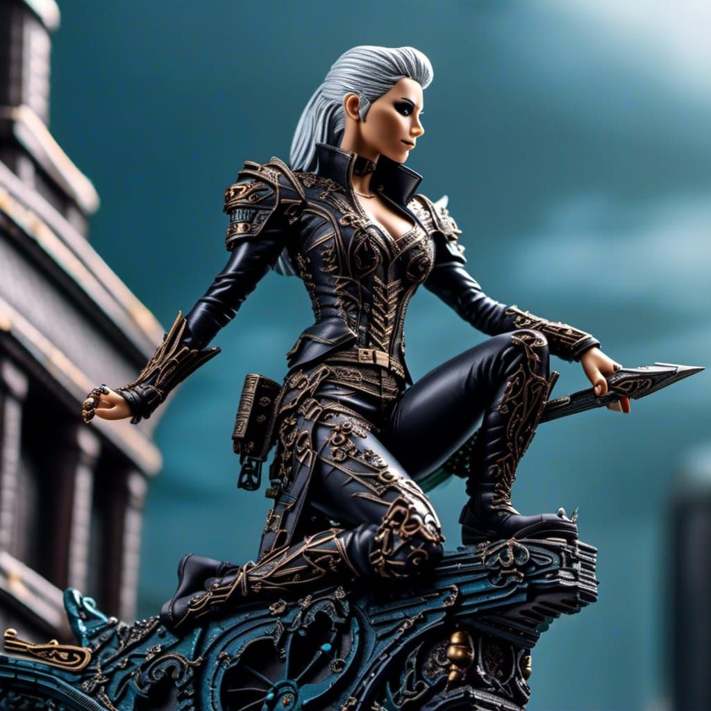 Cyberpunk Woman on Skyscraper, Detailed Digital Art