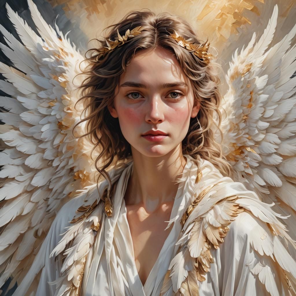 Ethereal Half-Angel Portrait in Oil Painting Style