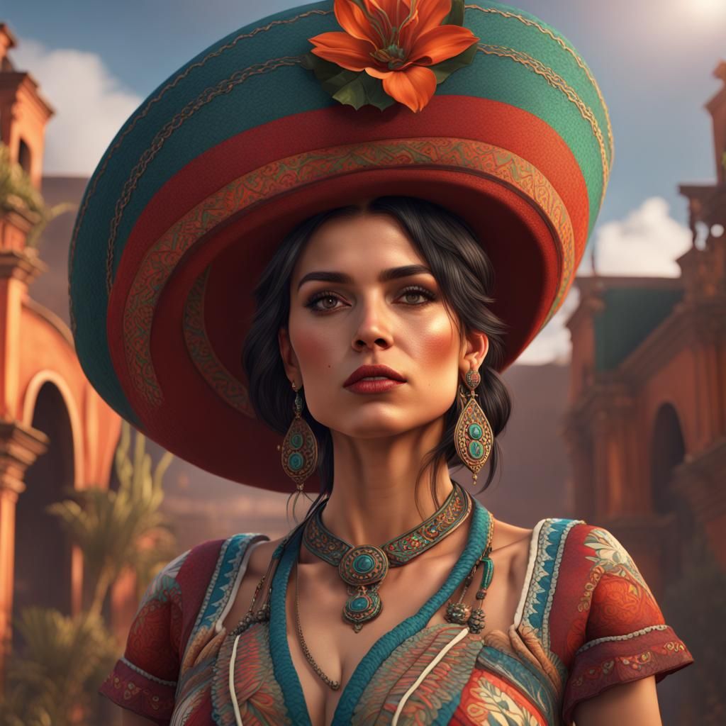 Mexican Lady in Latino Clothing: Detailed Matte Painting