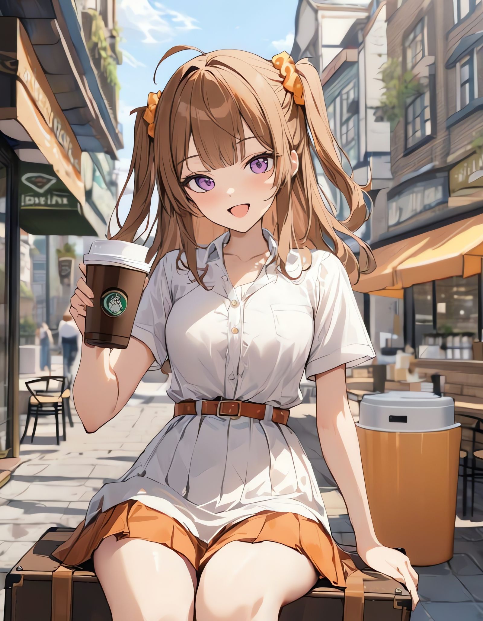 Chiharu in Cowboy Shot, Cityscape Background