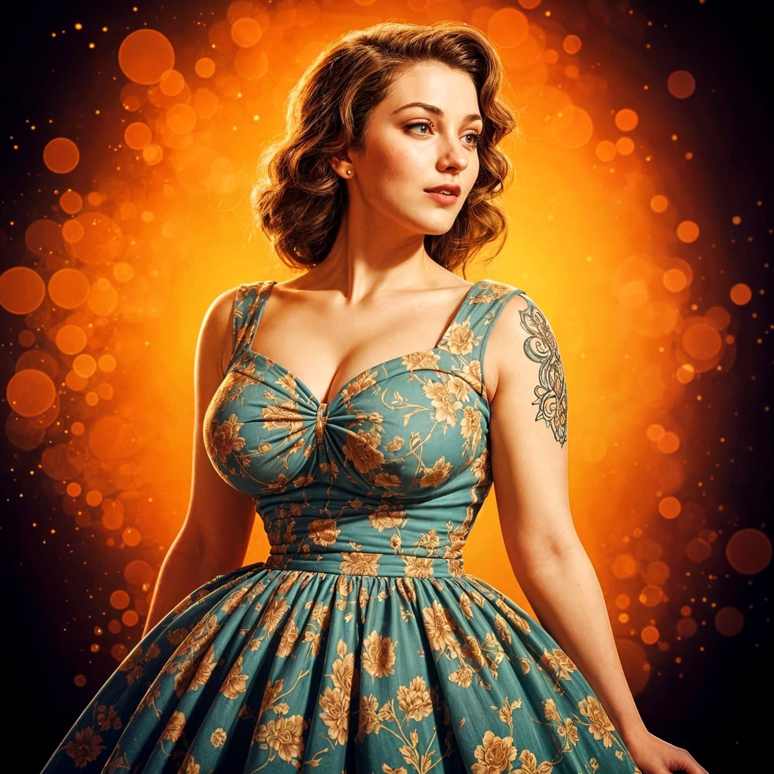 Vintage-Inspired Curvy Tradwife Portrait in Vibrant Colors