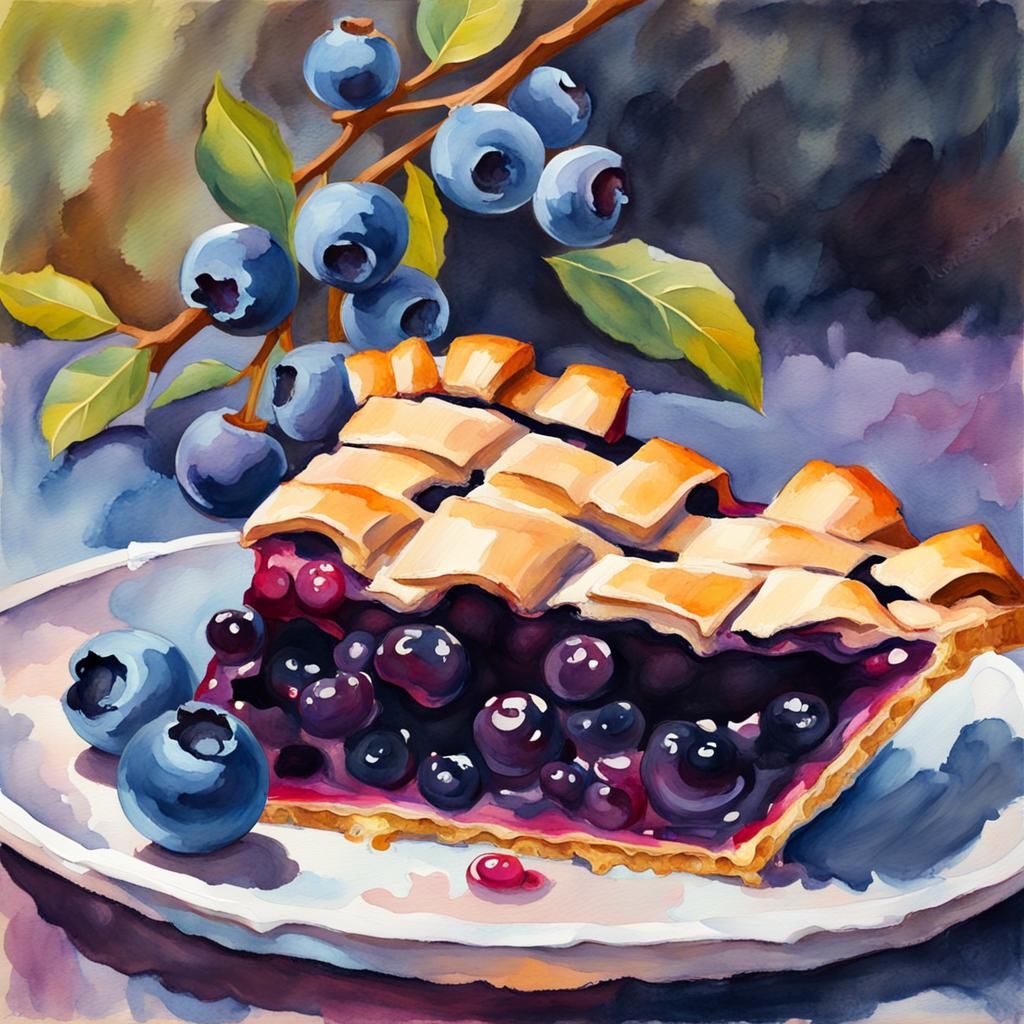 Blueberry Pie: Gouache and Watercolor Impressionist Painting