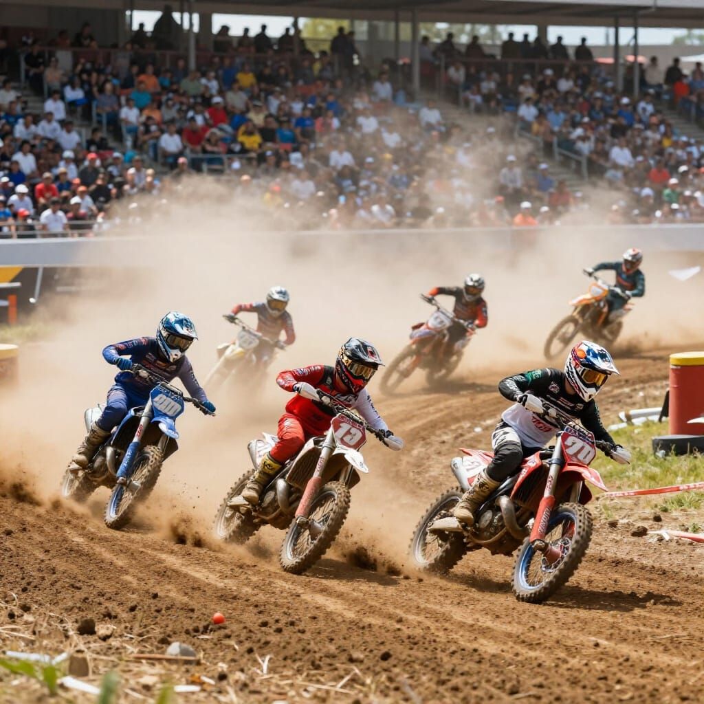 Thrilling Dirt Bike Race in Packed Stadium