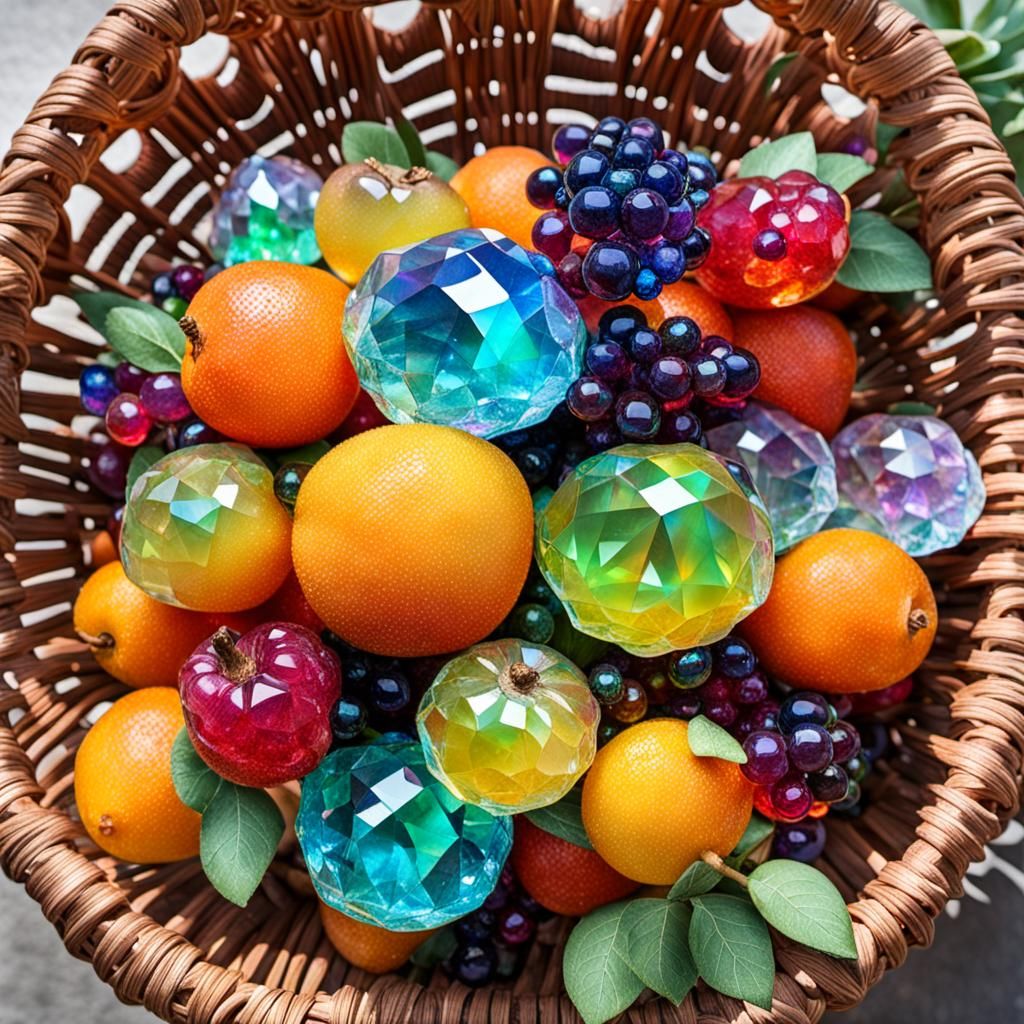 Iridescent Crystal Fruit Basket: A Vibrant Display