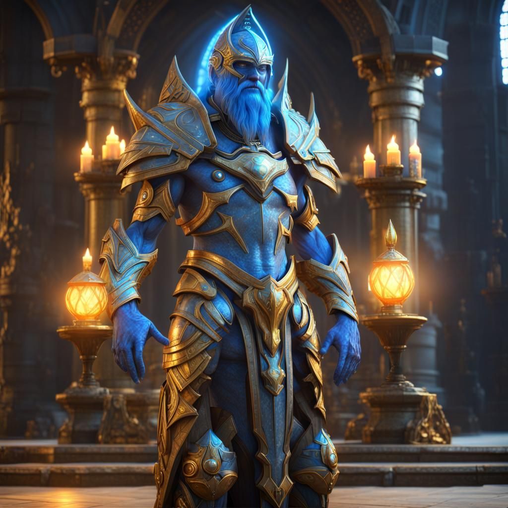 Blue Alien Paladin in Gold Armor