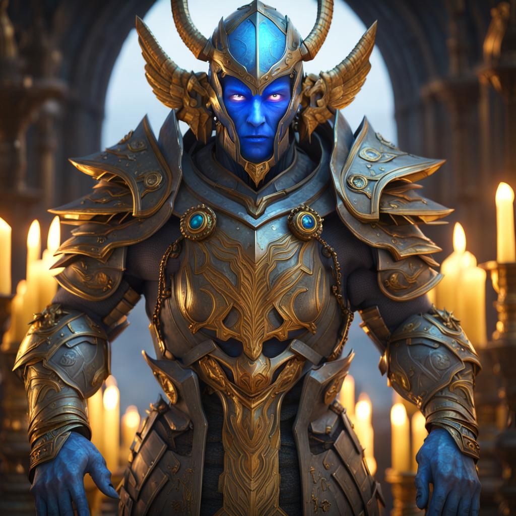 Blue Alien Paladin in Jewel-Socketed Gold Armor