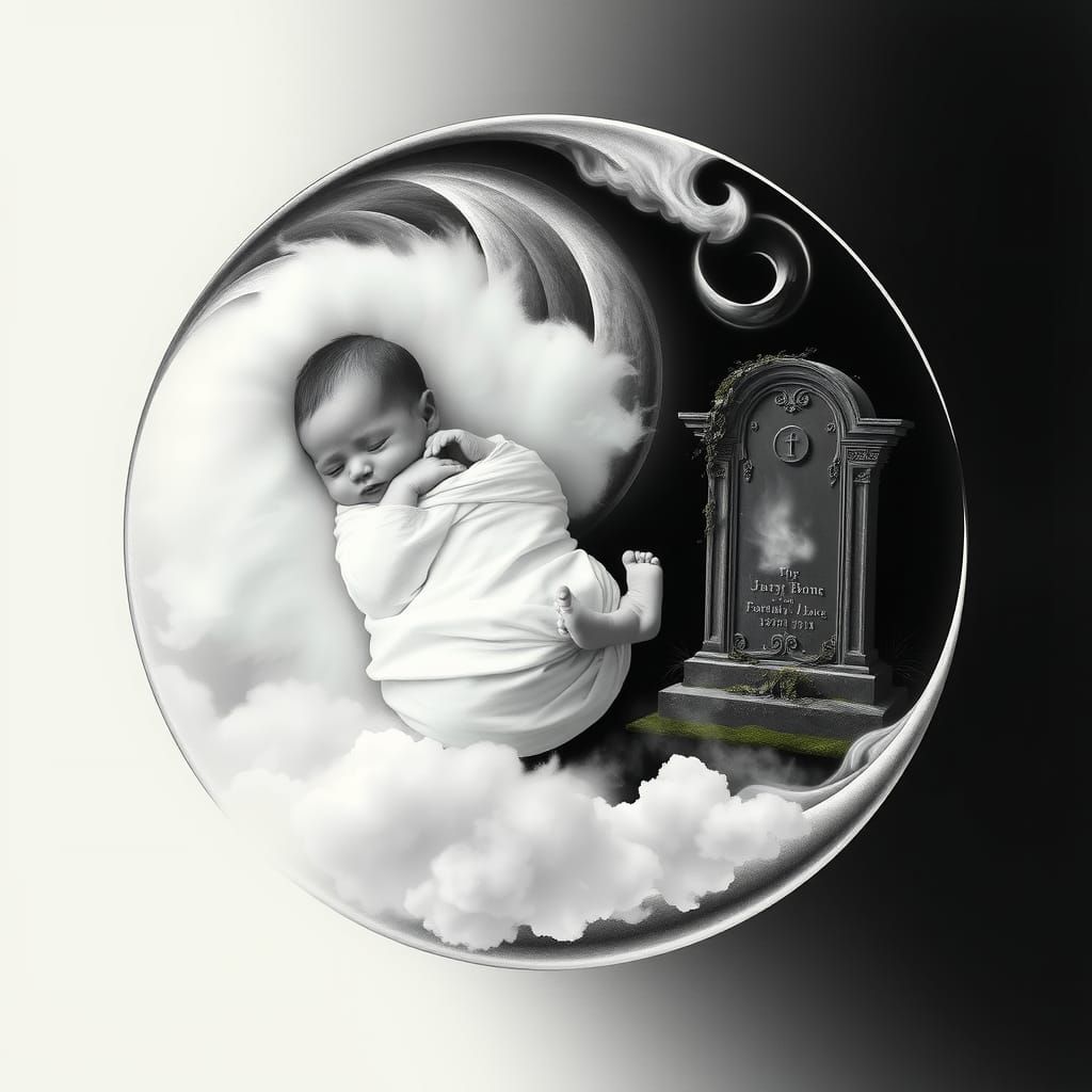 Newborn Baby in Yin Yang Symbolic Landscape