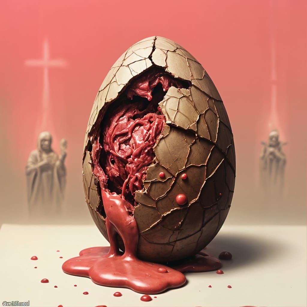 Disturbing Easter Egg with Cracked Shell