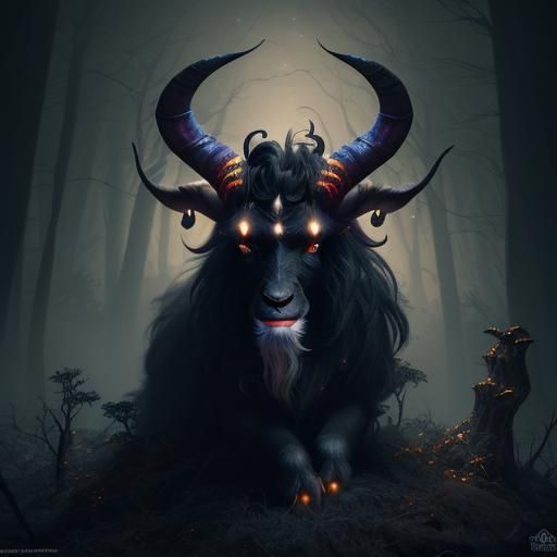 Krampus Black Goat in Starlight Forest