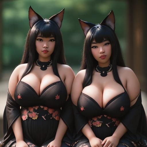 Ebony BBW Kitsune in Romantic Embrace