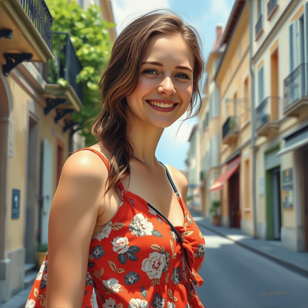 Smiling Woman in La Rochelle, Impressionist Oil Painting
