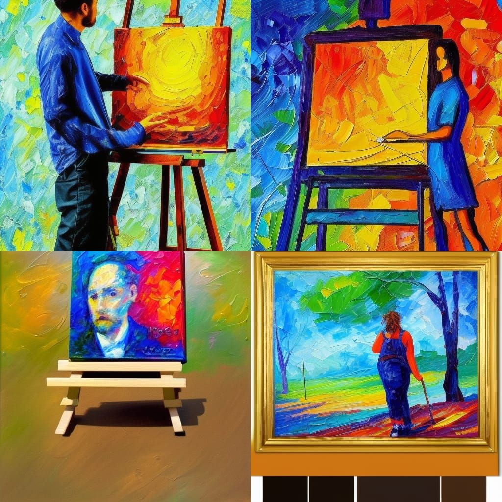 Expressionist Artist at Easel in Oil Paint