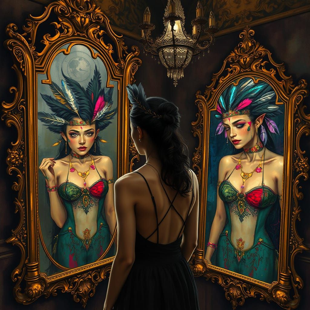 A Room of Distorted Reflections in Primitivist Style