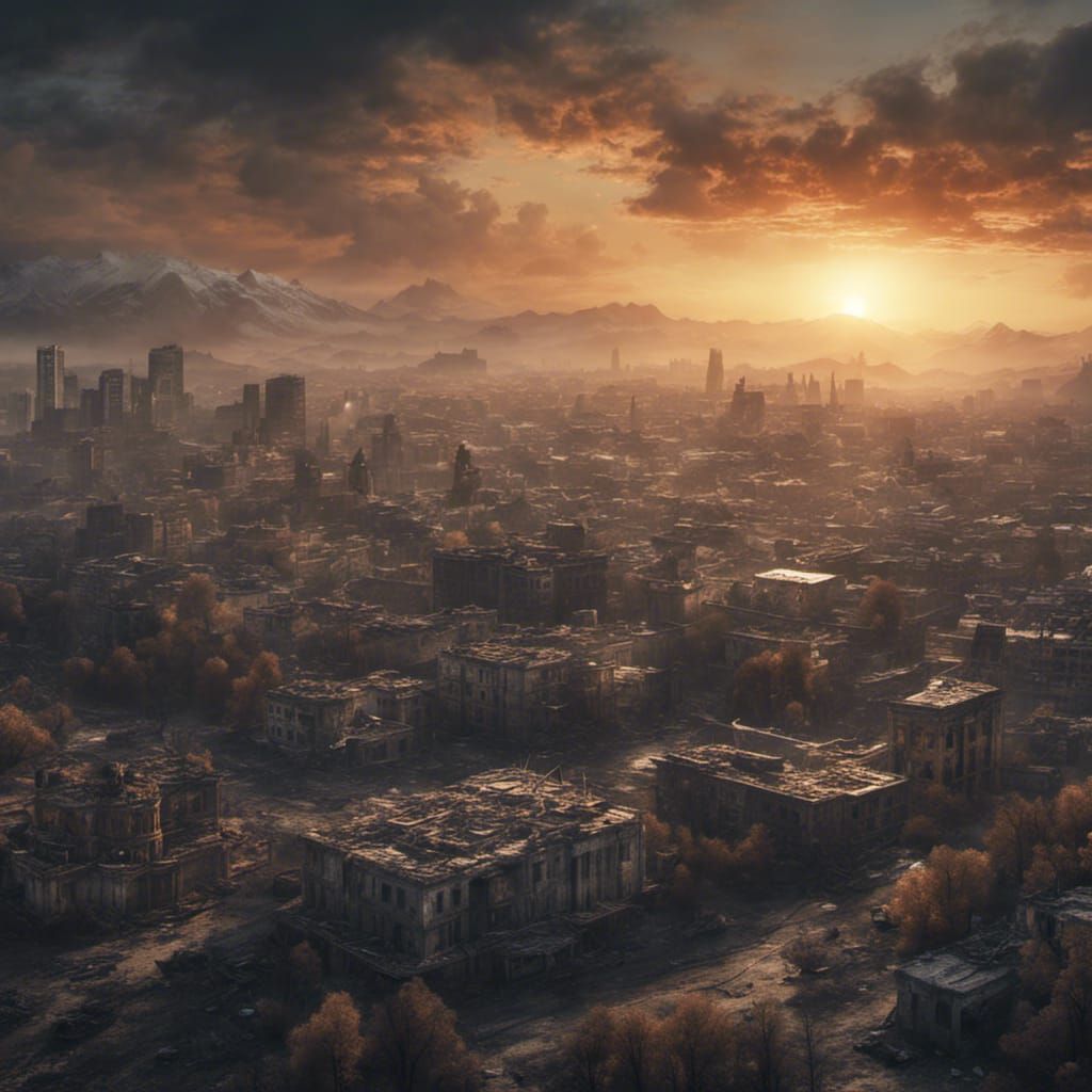 Post-Apocalyptic Bucharest Sunrise: Digital Matte Painting