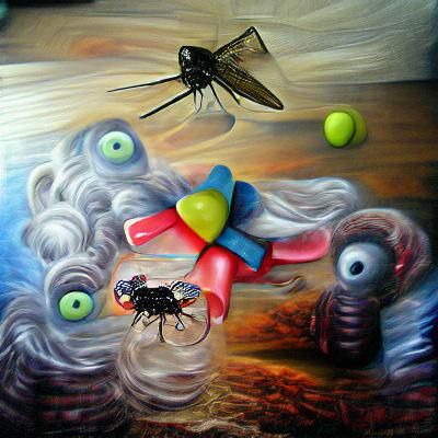 Surreal Horror: Giant Fly with Baby Toys