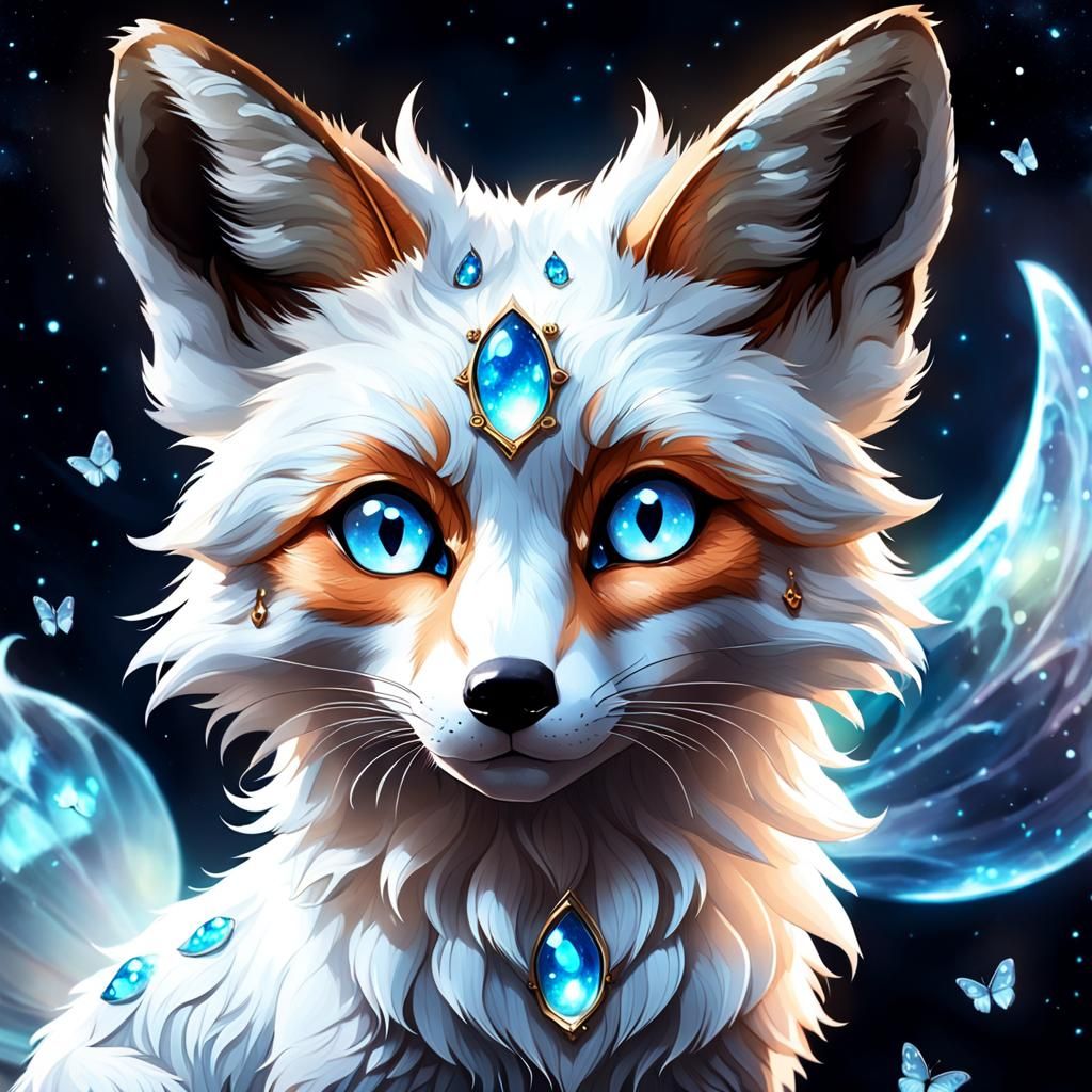 Lunarfox Portrait: Mythical Creature in Fantasy Art Style