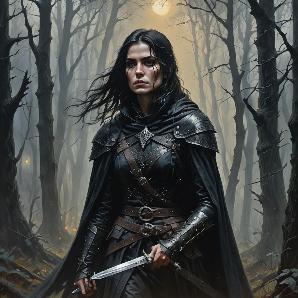 Dark Fantasy Portrait of Ruth Holloway in Eerie Forest