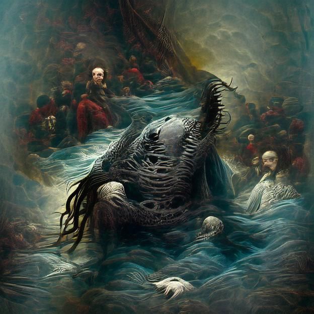 Sinister Leviathan in Horror Engraving Style