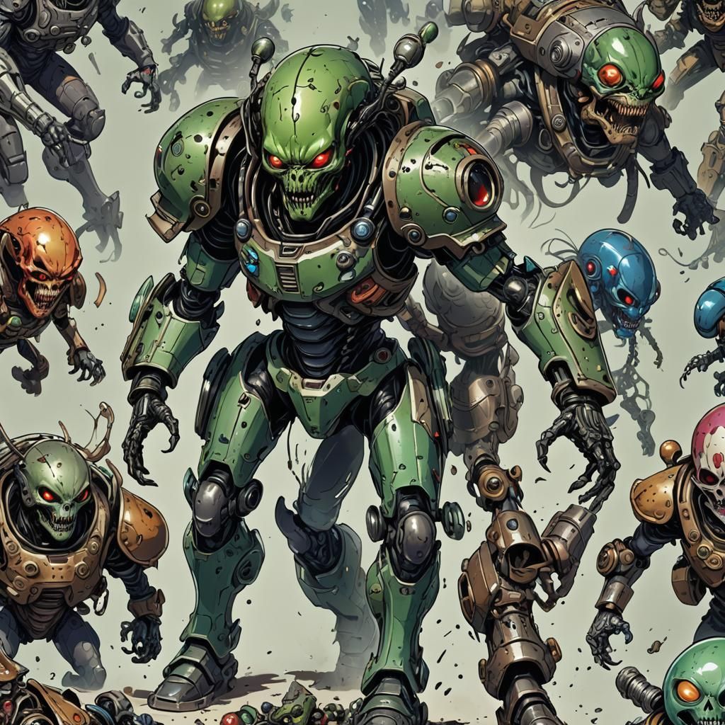 Rotting Cyborg Gunslinger in Anime Comic Style