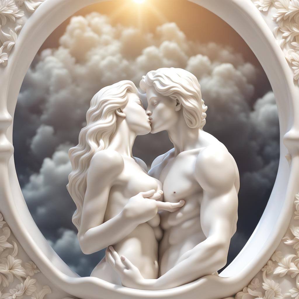 Adam and Eve Kissing: 3D Ceramic Statue