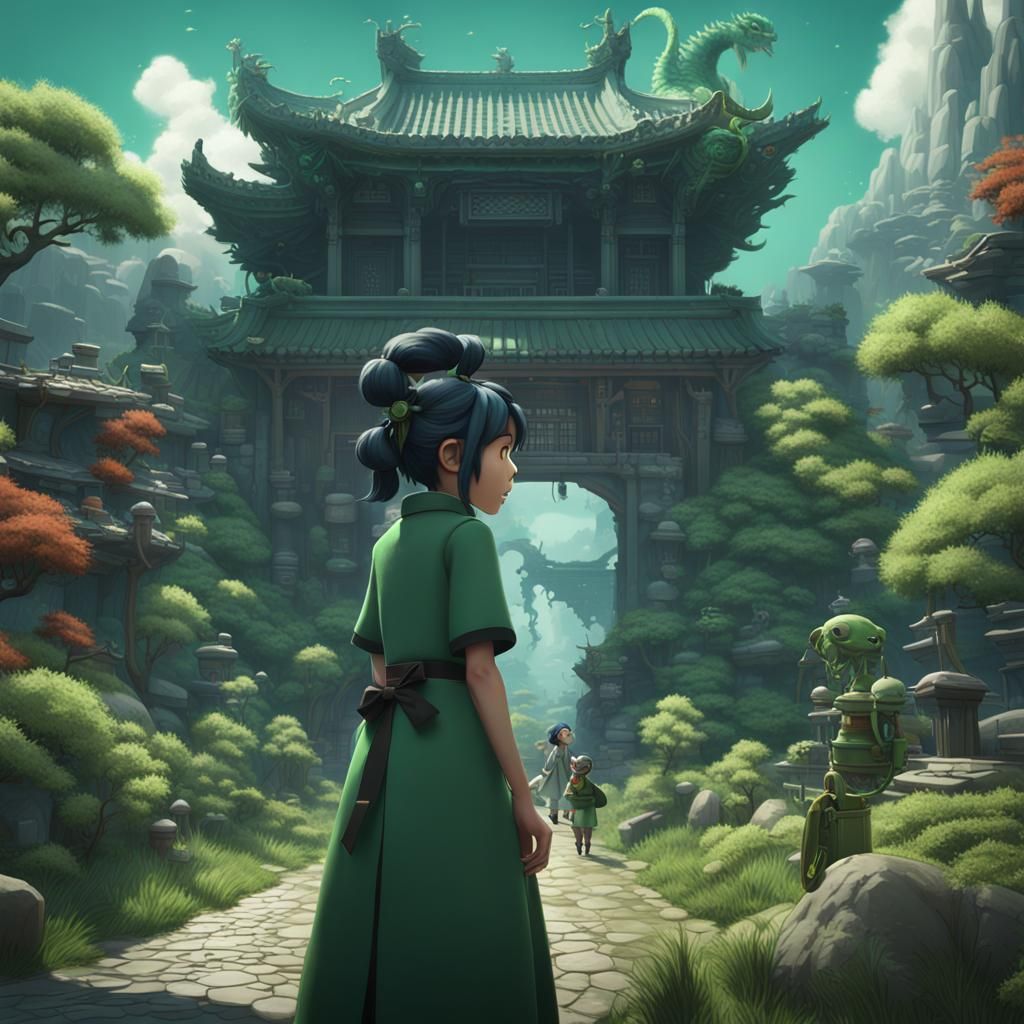 Ghibli-Style Scientist with Dragon in Monochrome World