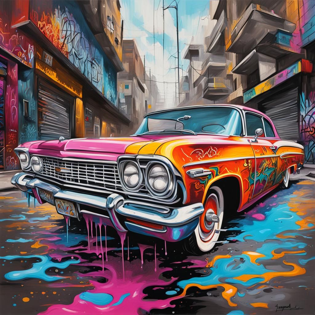 Bouncing Impala Lowrider in Graffiti Art Style