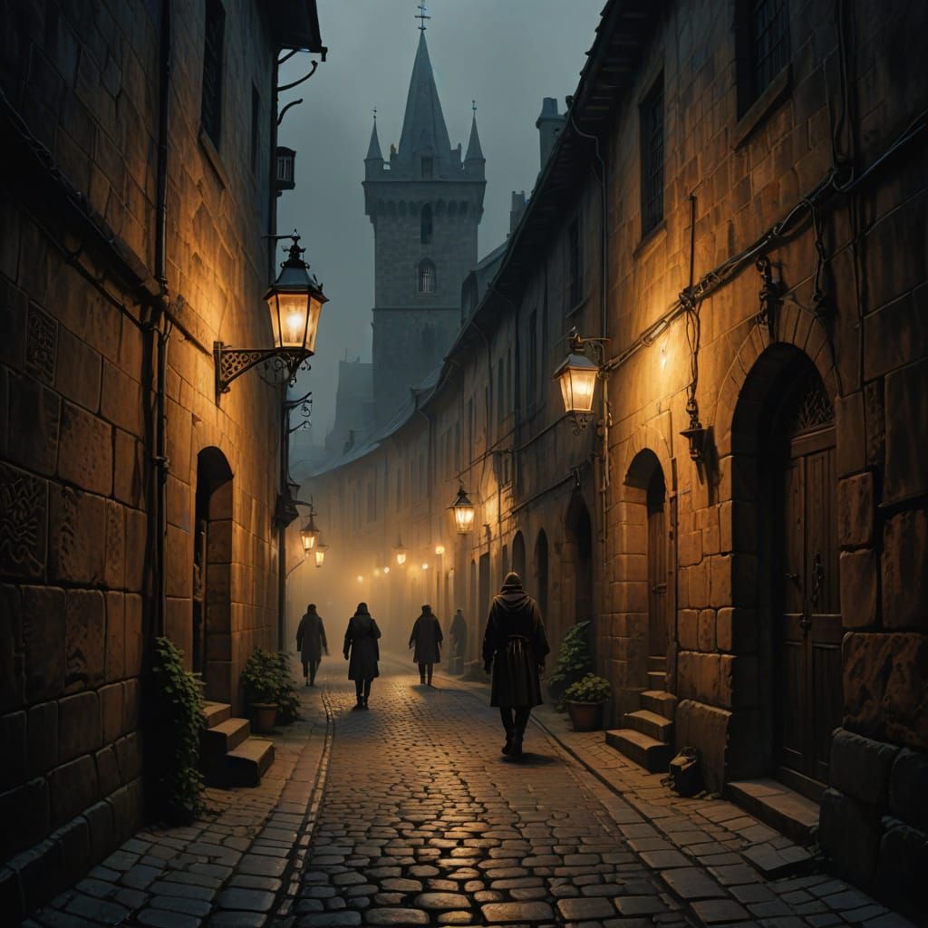 Mysterious Gothic Alleyways in Oil Painting Style