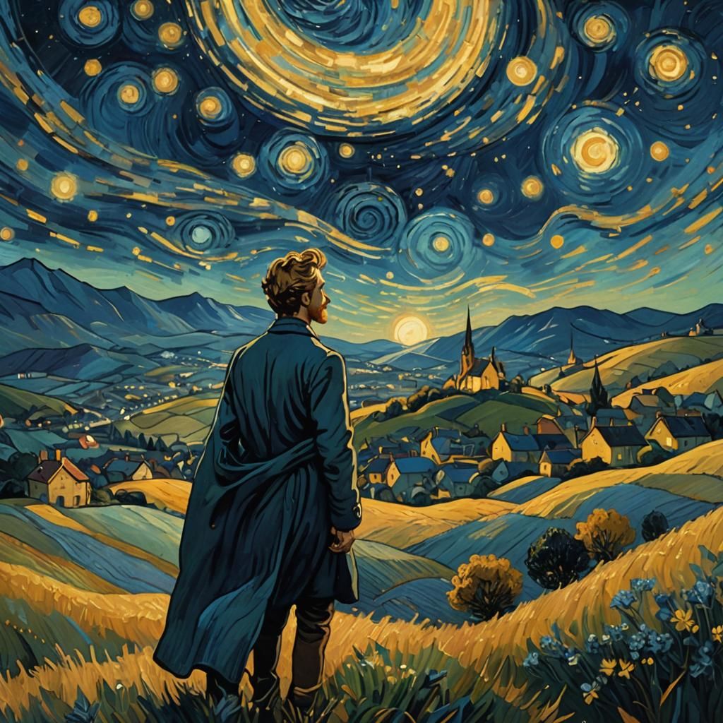 Starry Night Sky in Art Nouveau Style