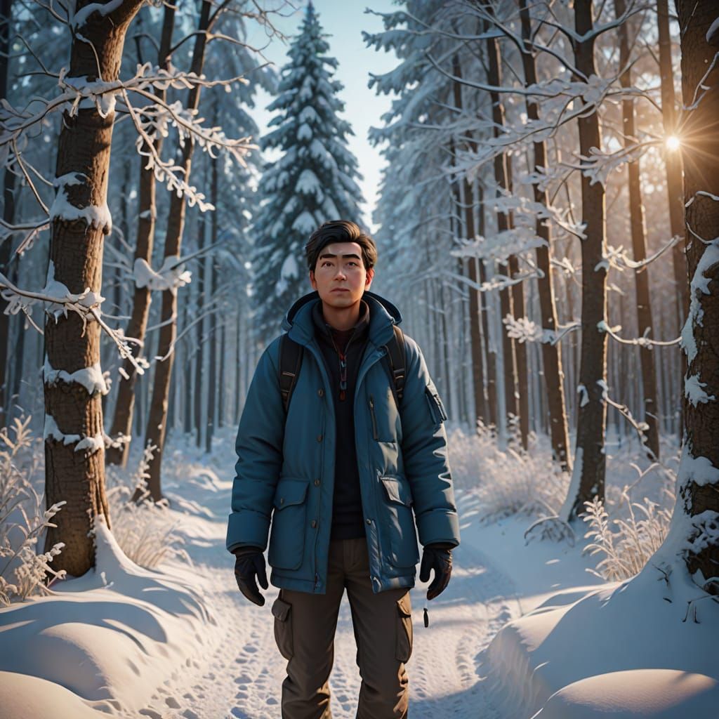 Winter Forest Portrait in 3D Digital Art Style