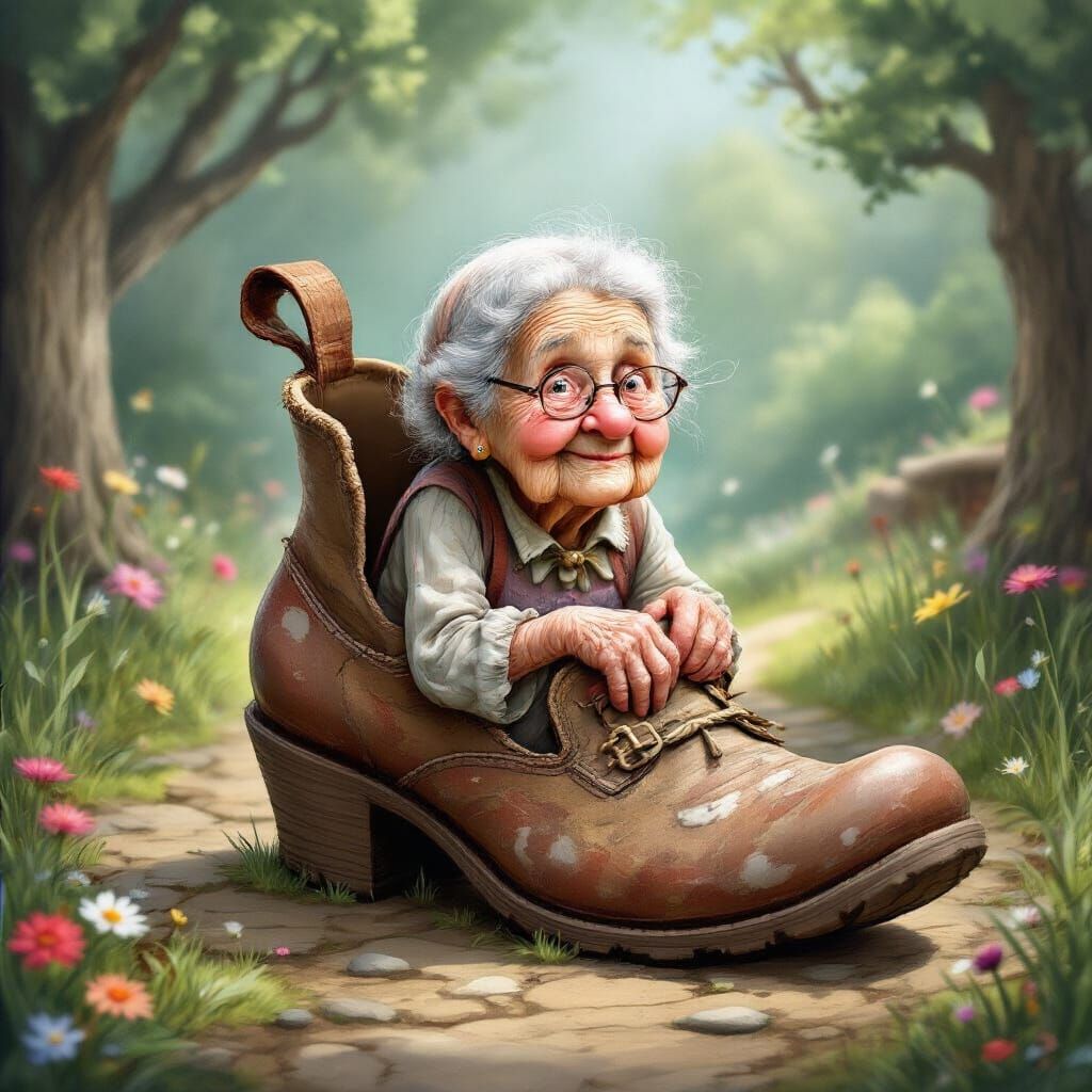 Old Lady Living Inside a Giant Shoe